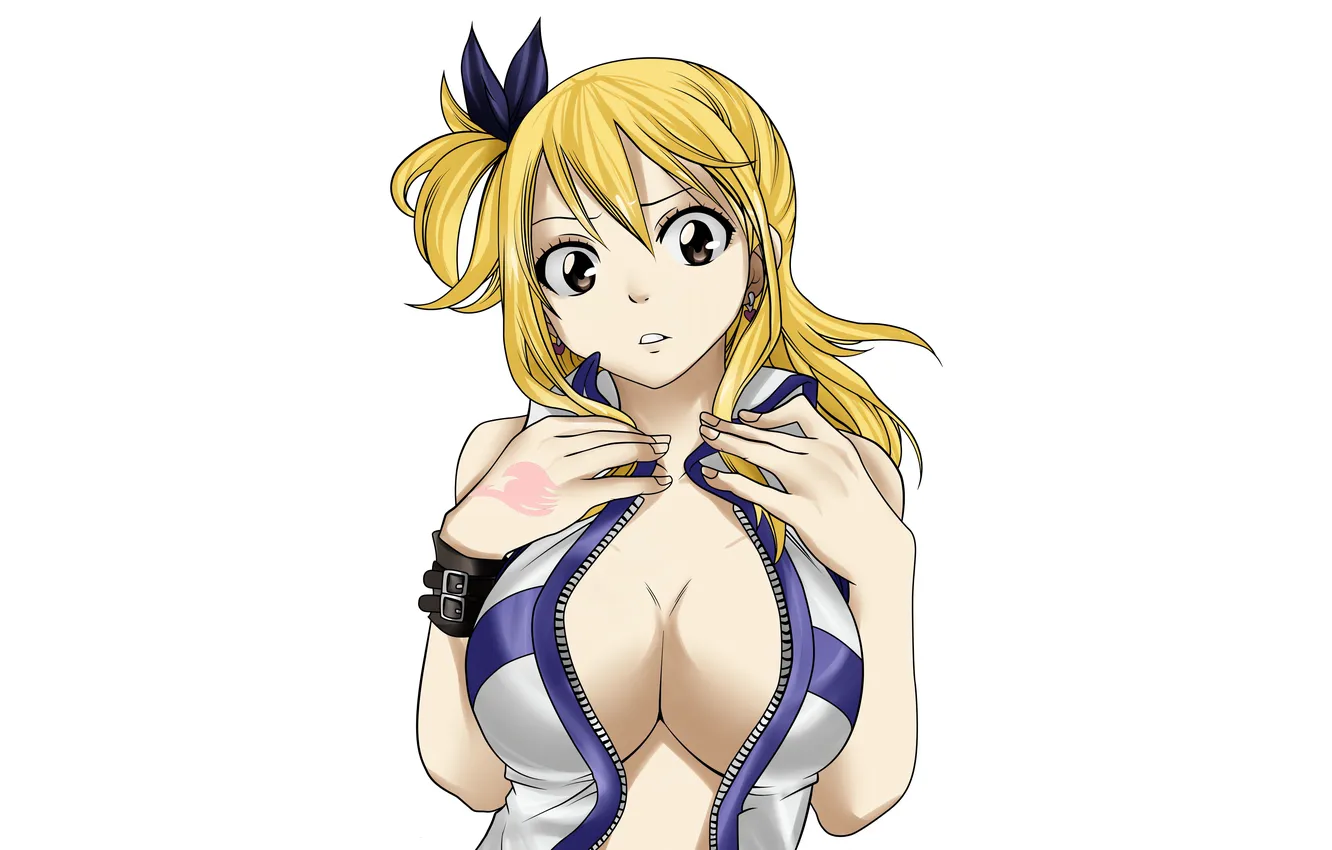 Photo wallpaper girl, sexy, cleavage, blouse, long hair, brown eyes, boobs, sexy girl