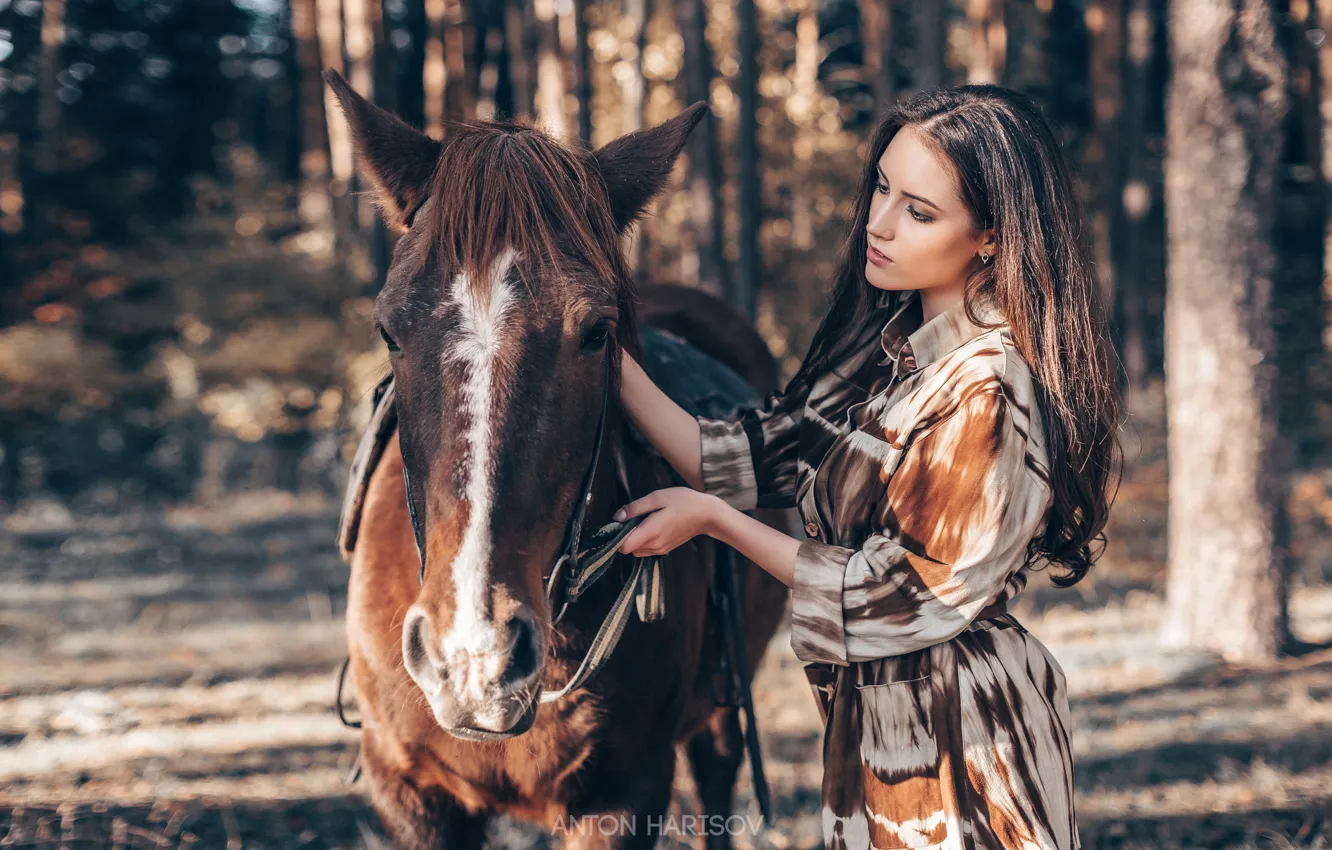 Photo wallpaper girl, horse, horse, Anton Kharisov, Maria Bashmakov
