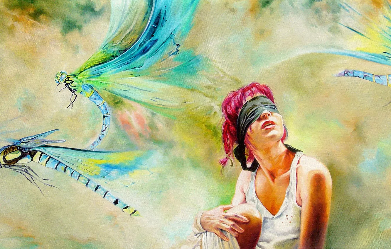 Photo wallpaper girl, dragonfly, headband