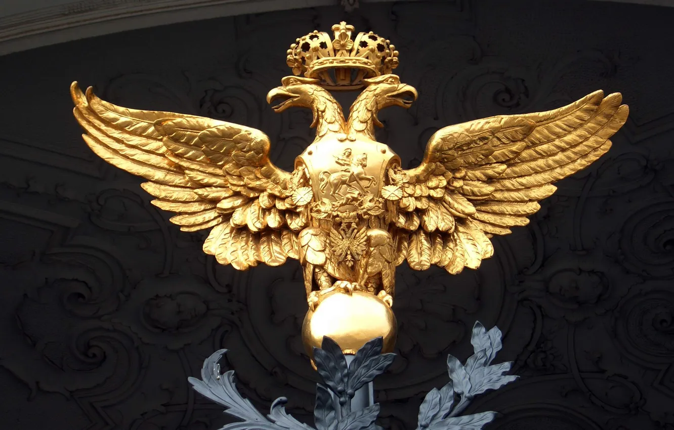 Photo wallpaper eagle, crown, statue, two-headed