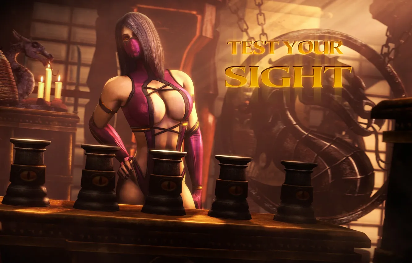 Photo wallpaper chest, woman, Mortal Kombat, Mileena, test your sight
