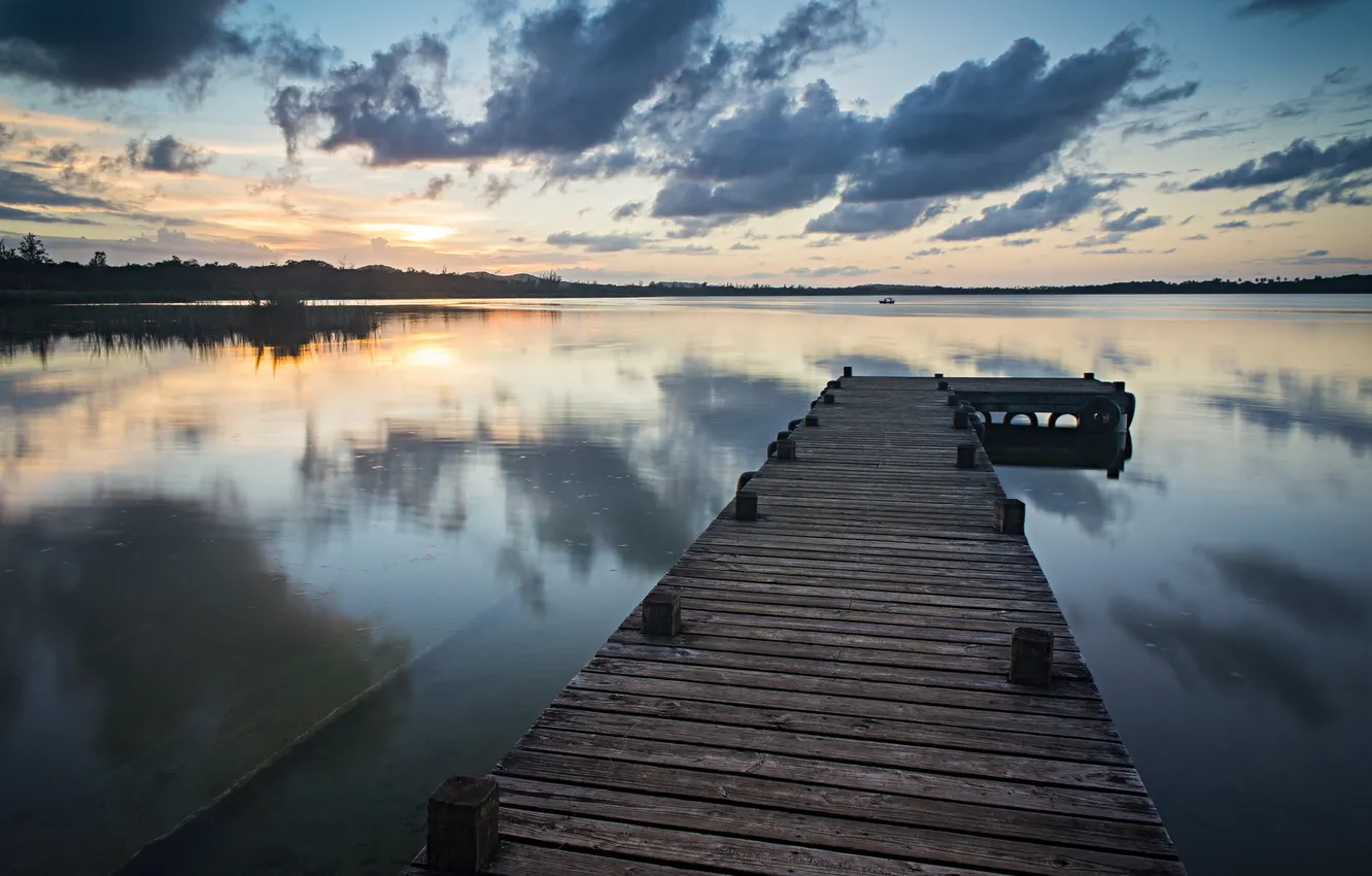 Photo wallpaper landscape, bridge, lake