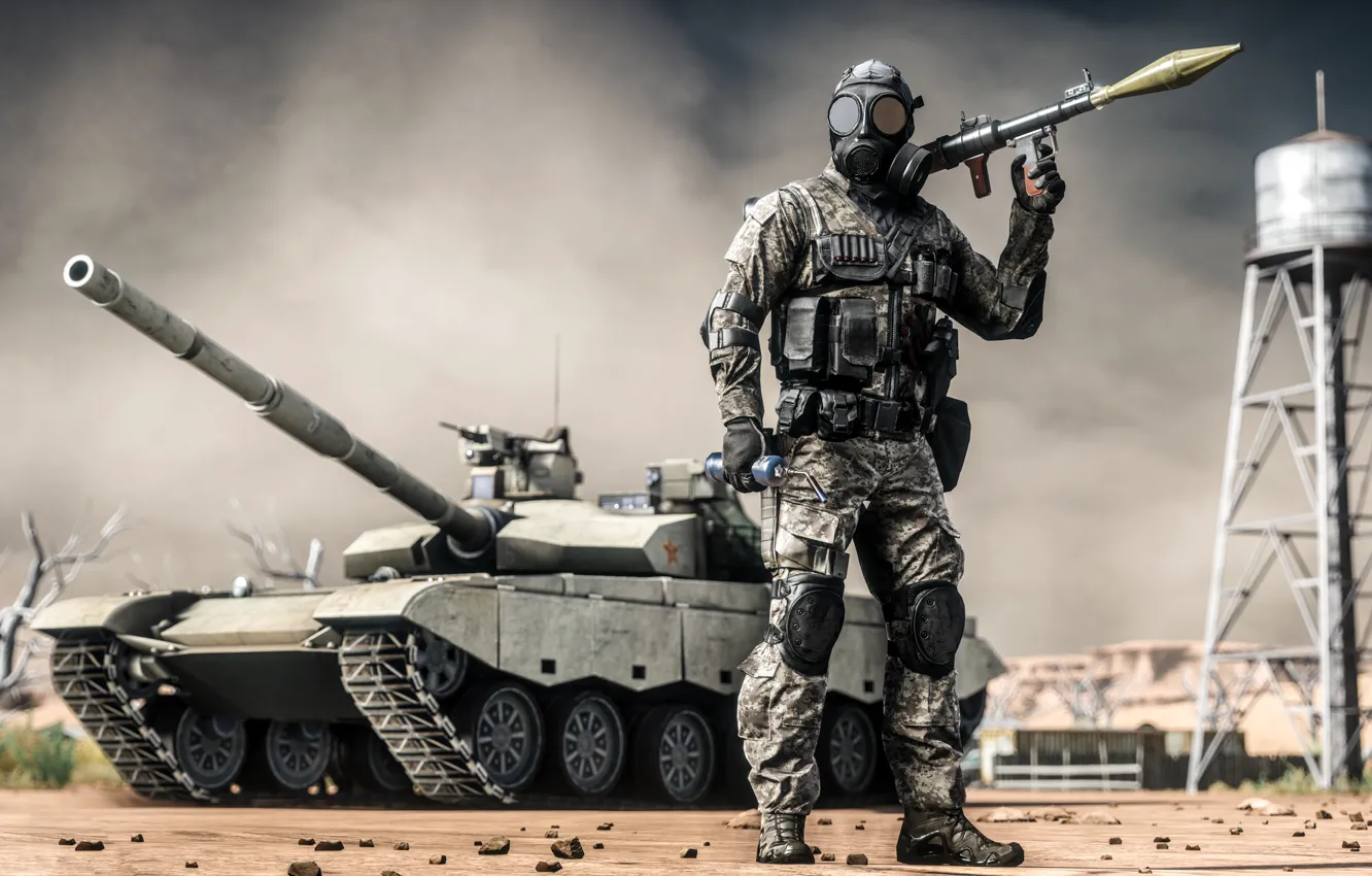 Photo wallpaper soldiers, tank, grenade launcher, equipment, Battlefield 4