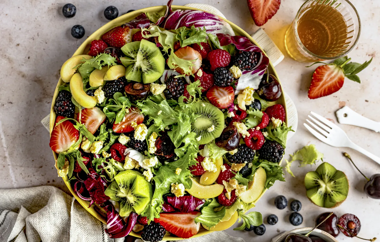 Photo wallpaper plate, table, food, submission, vegetables, salad