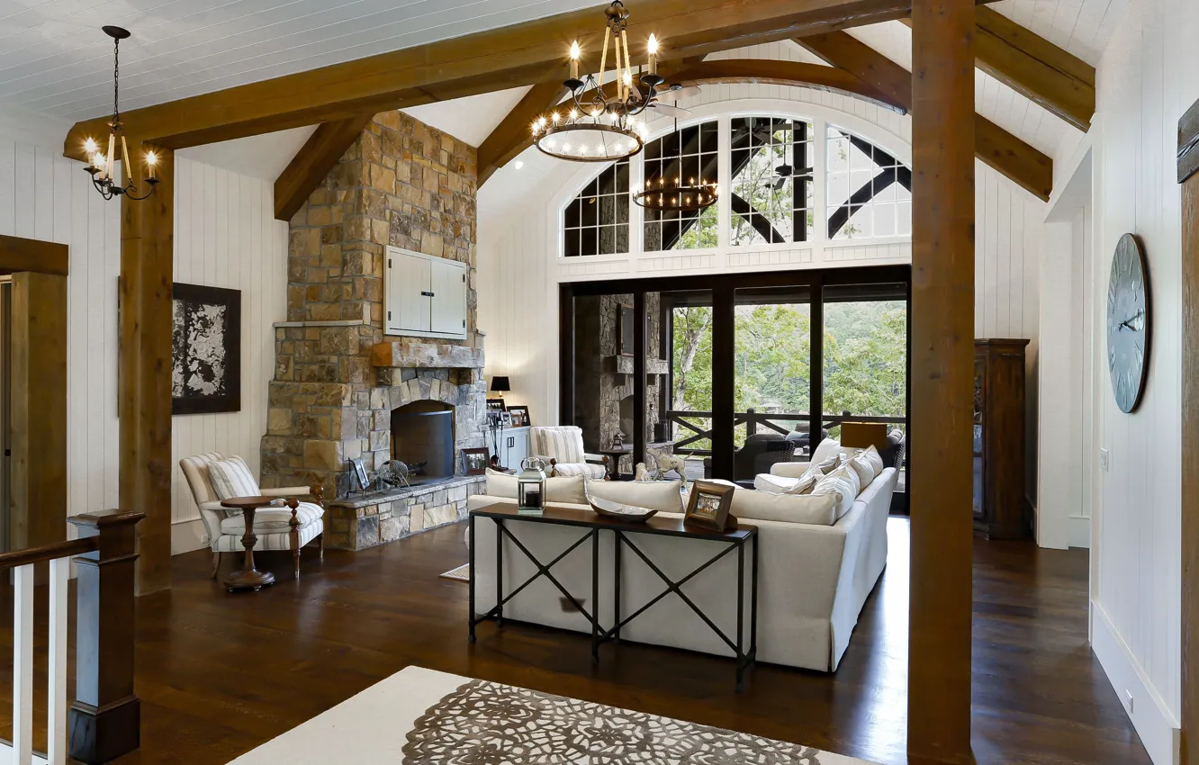 Photo wallpaper Villa, interior, oven, living room