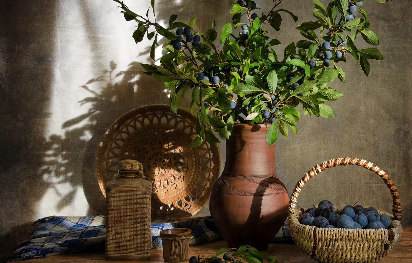 Photo wallpaper basket, pitcher, drain, damask, Turn