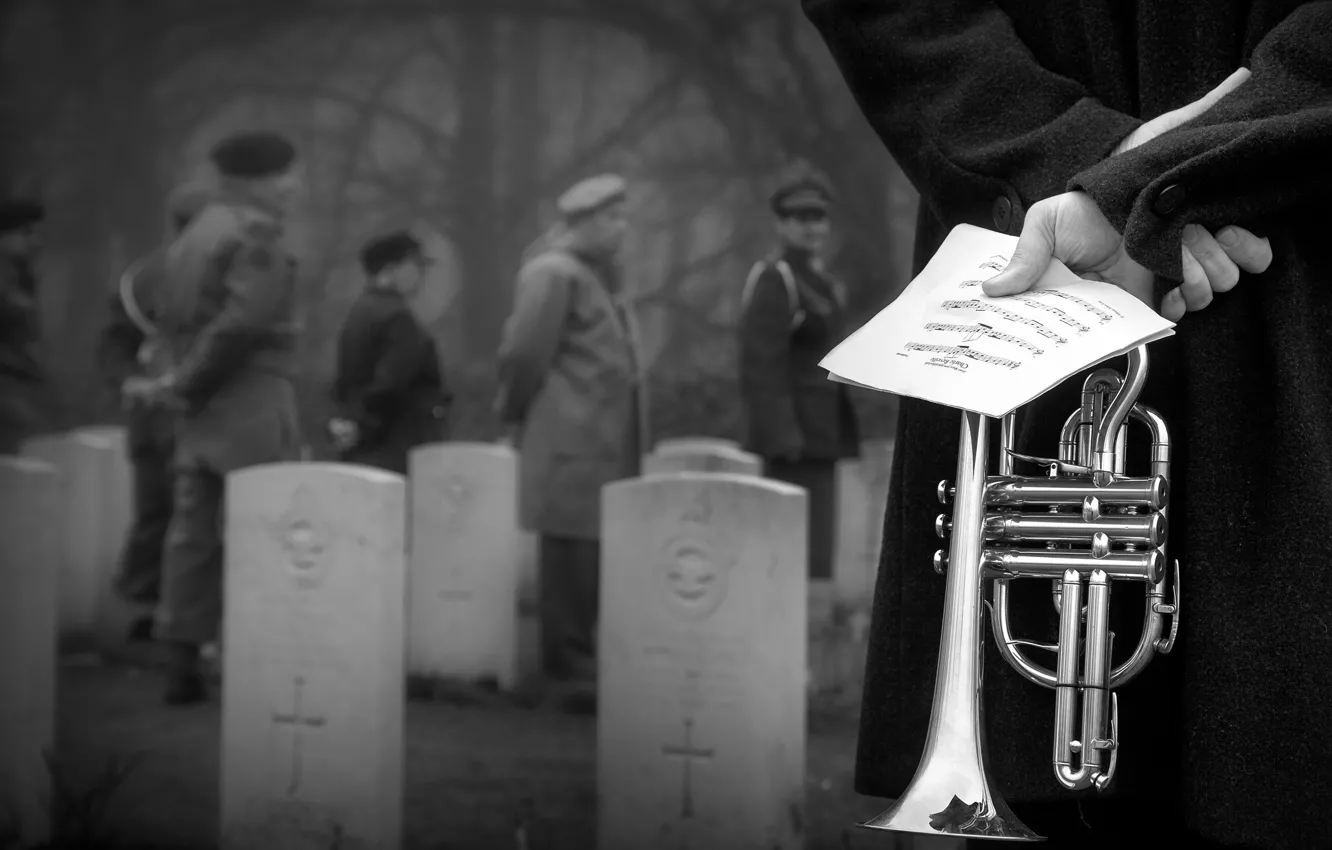 Photo wallpaper notes, pipe, cemetery, musician, military, Memorial