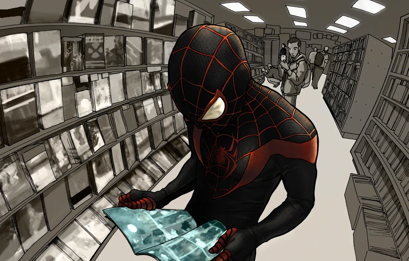 Photo wallpaper costume, superhero, Marvel Comics, Spider-Man, Miles Morales, Ultimate Spider-Man