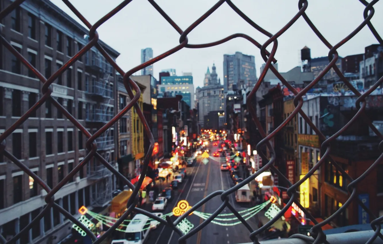 Photo wallpaper machine, the city, mesh, street, building, wire, home, New York