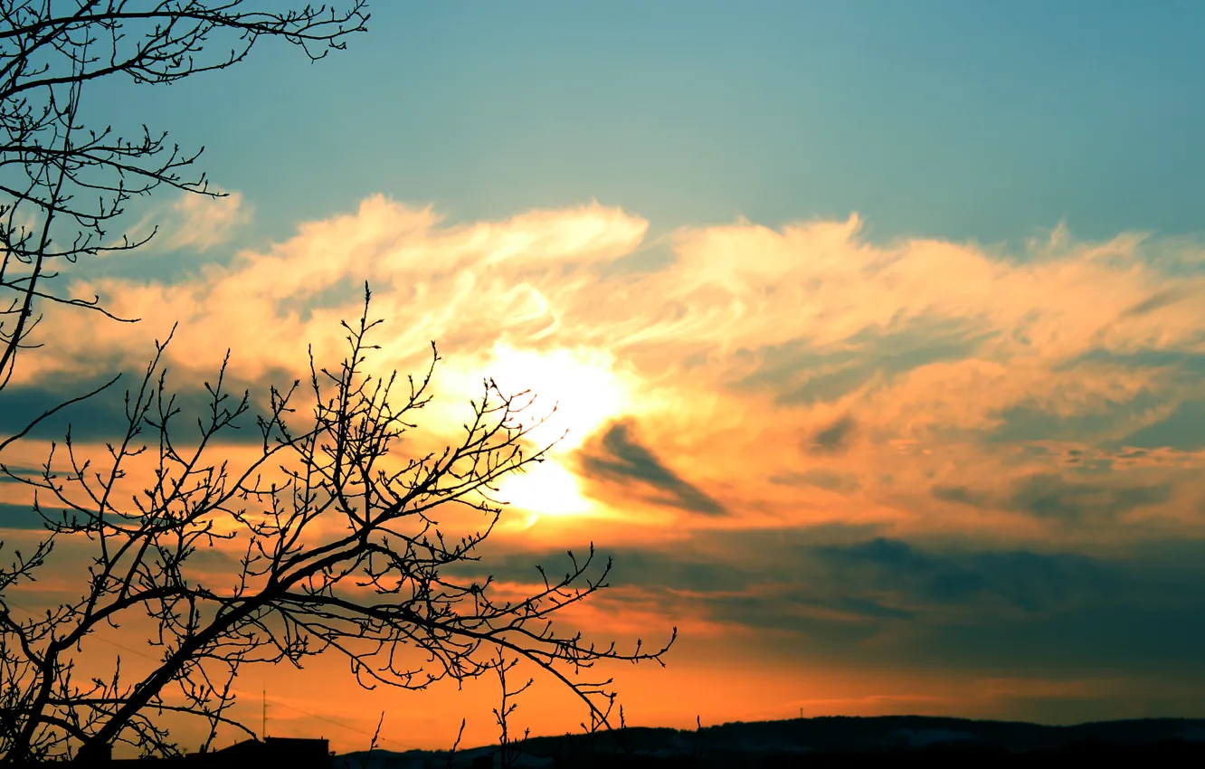 Photo wallpaper clouds, sunset, beautiful