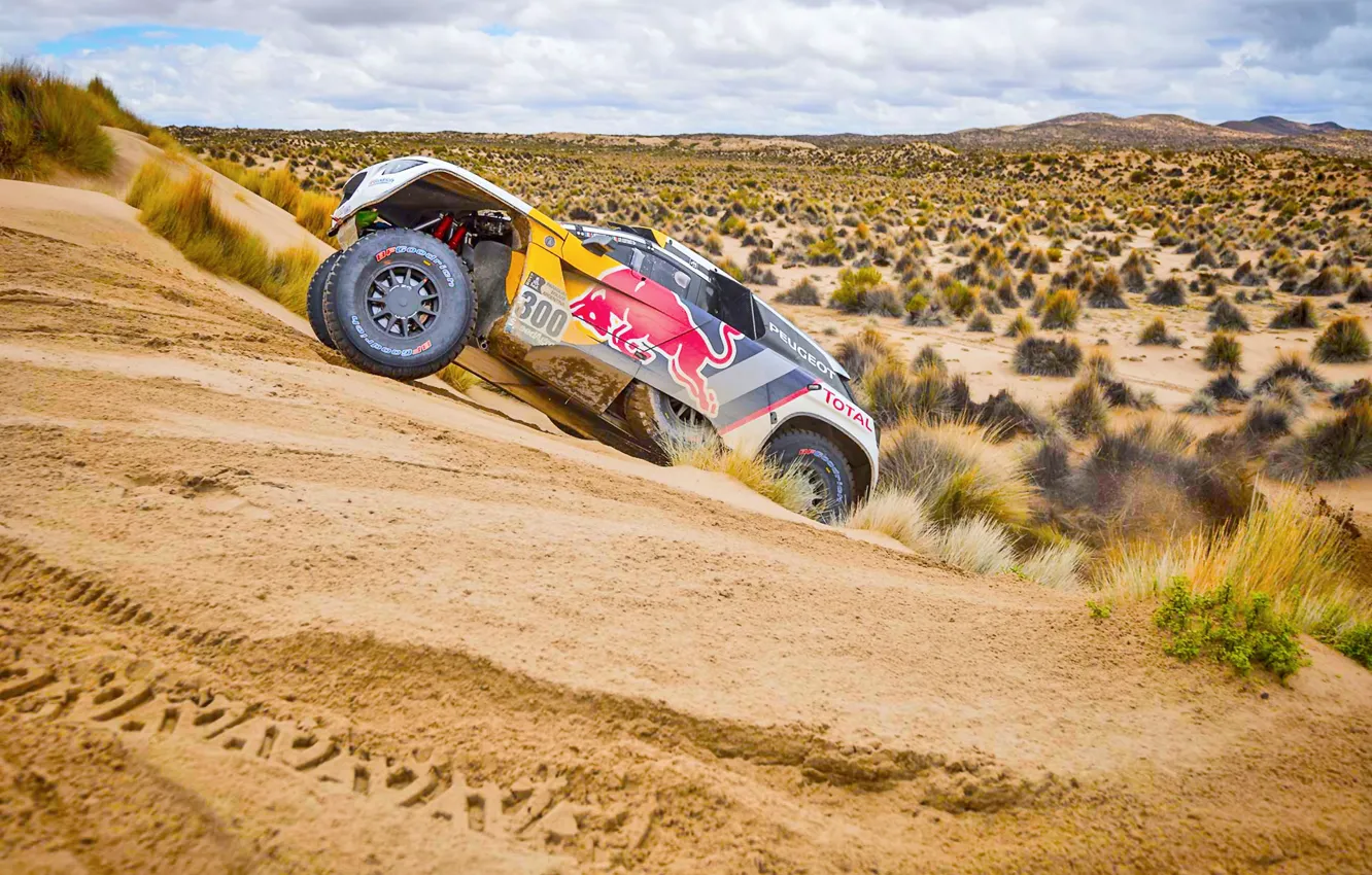 Photo wallpaper Sand, Sport, Speed, Clouds, Race, Peugeot, Lights, Red Bull