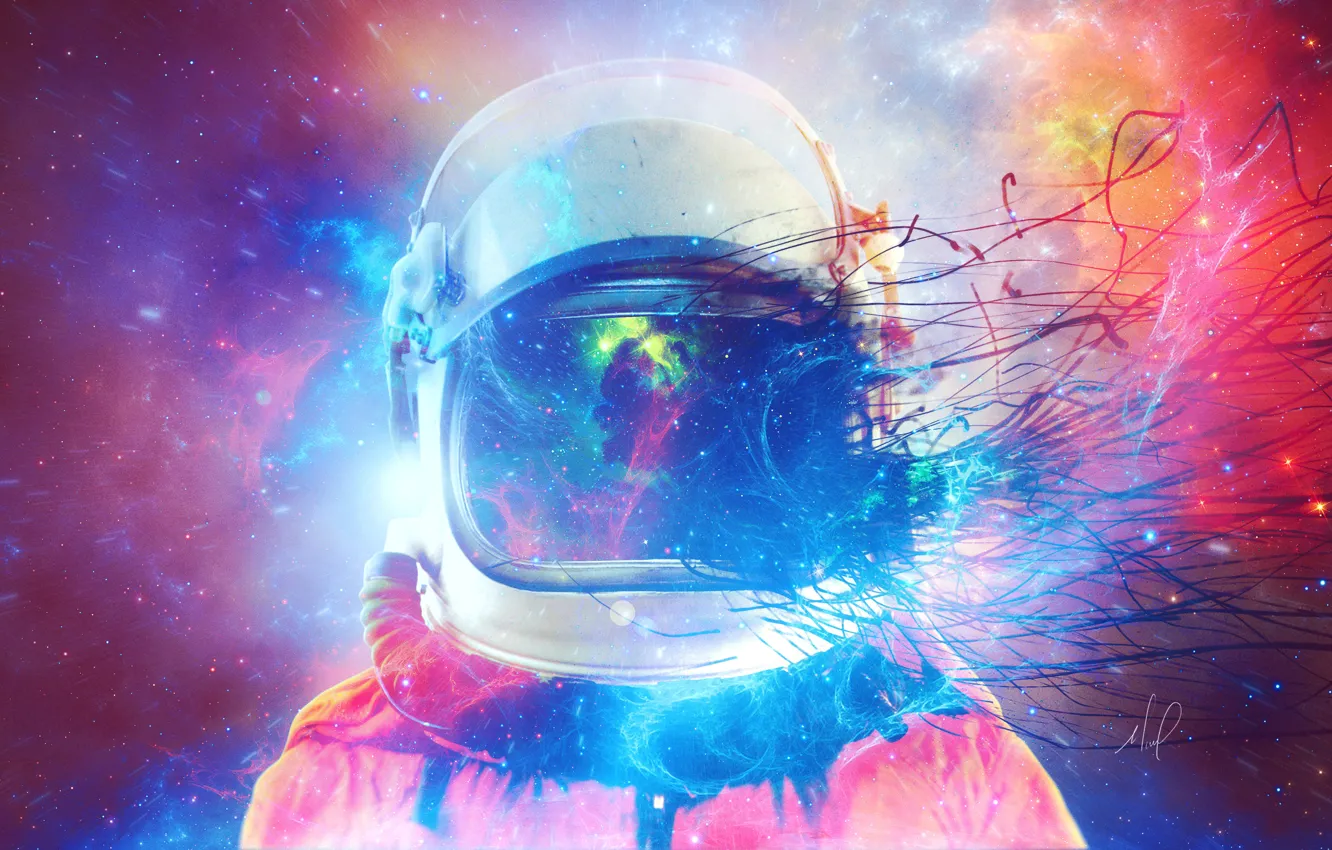 Photo wallpaper stars, paint, the suit, helmet, astronaut