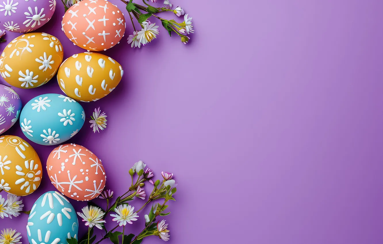 Photo wallpaper flowers, eggs, spring, colorful, Easter, flowers, spring, Easter