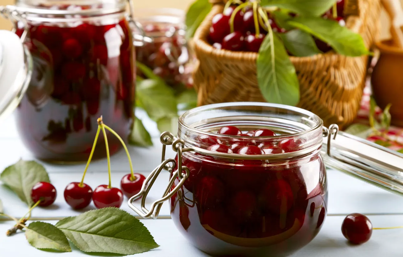 Photo wallpaper cherry, Bank, jam