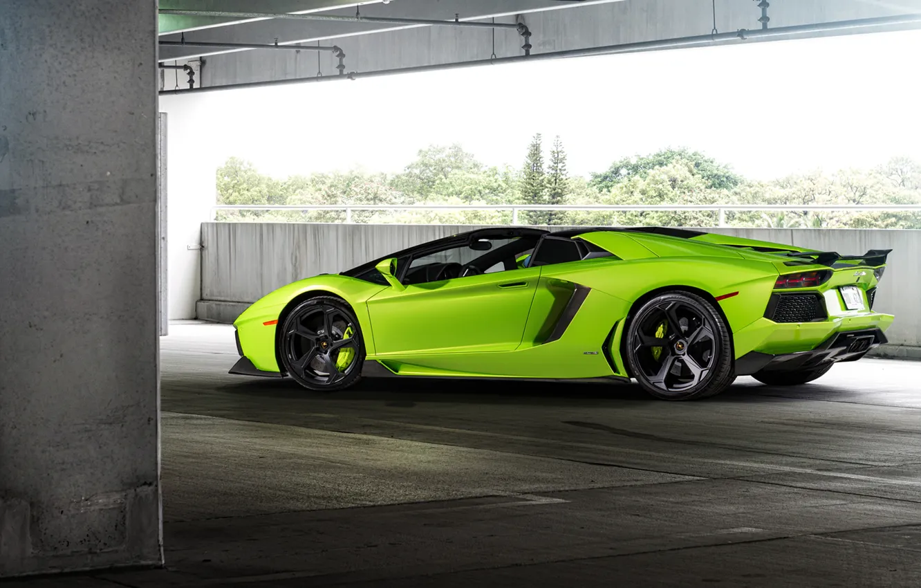 Photo wallpaper green, supercar, lamborghini, coupe, roadster, aventador, Lamborghini, aventador