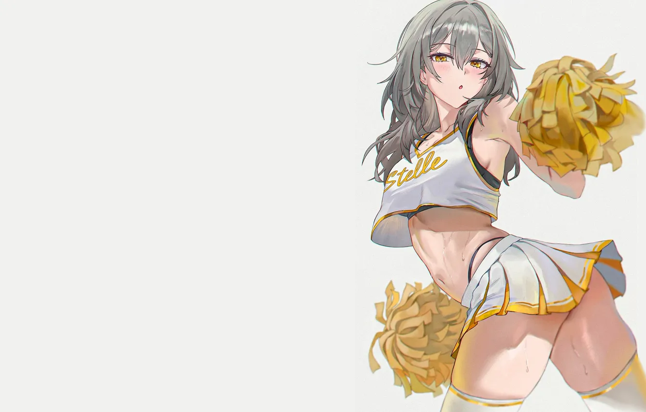 Photo wallpaper girl, grey, anime, babe, oppai, cheerleader, grey hair, armpit