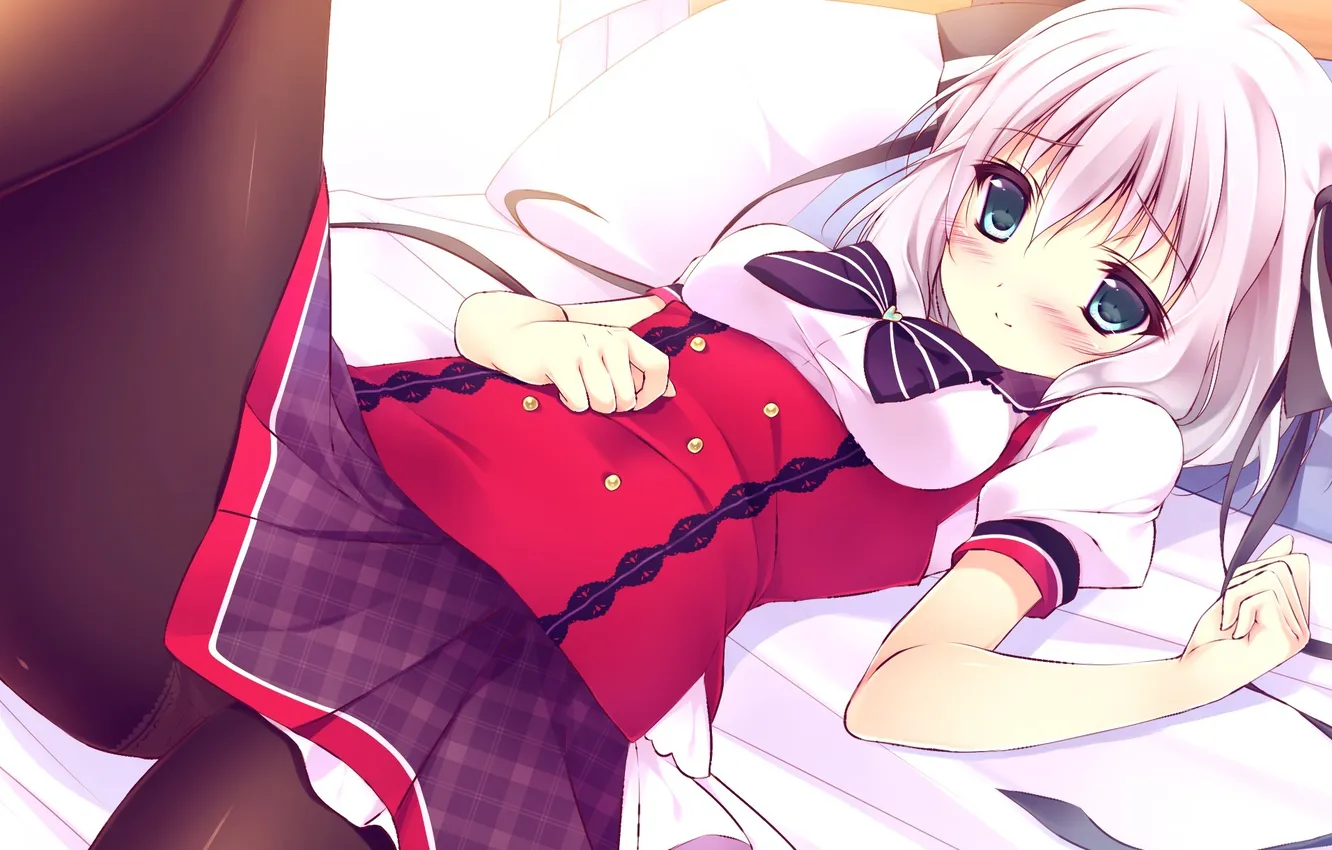 Photo wallpaper look, girl, lies, schoolgirl, art, embarrassment, housa serina, shiratama