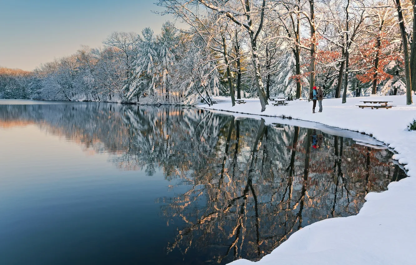 Photo wallpaper winter, lake, Park, date