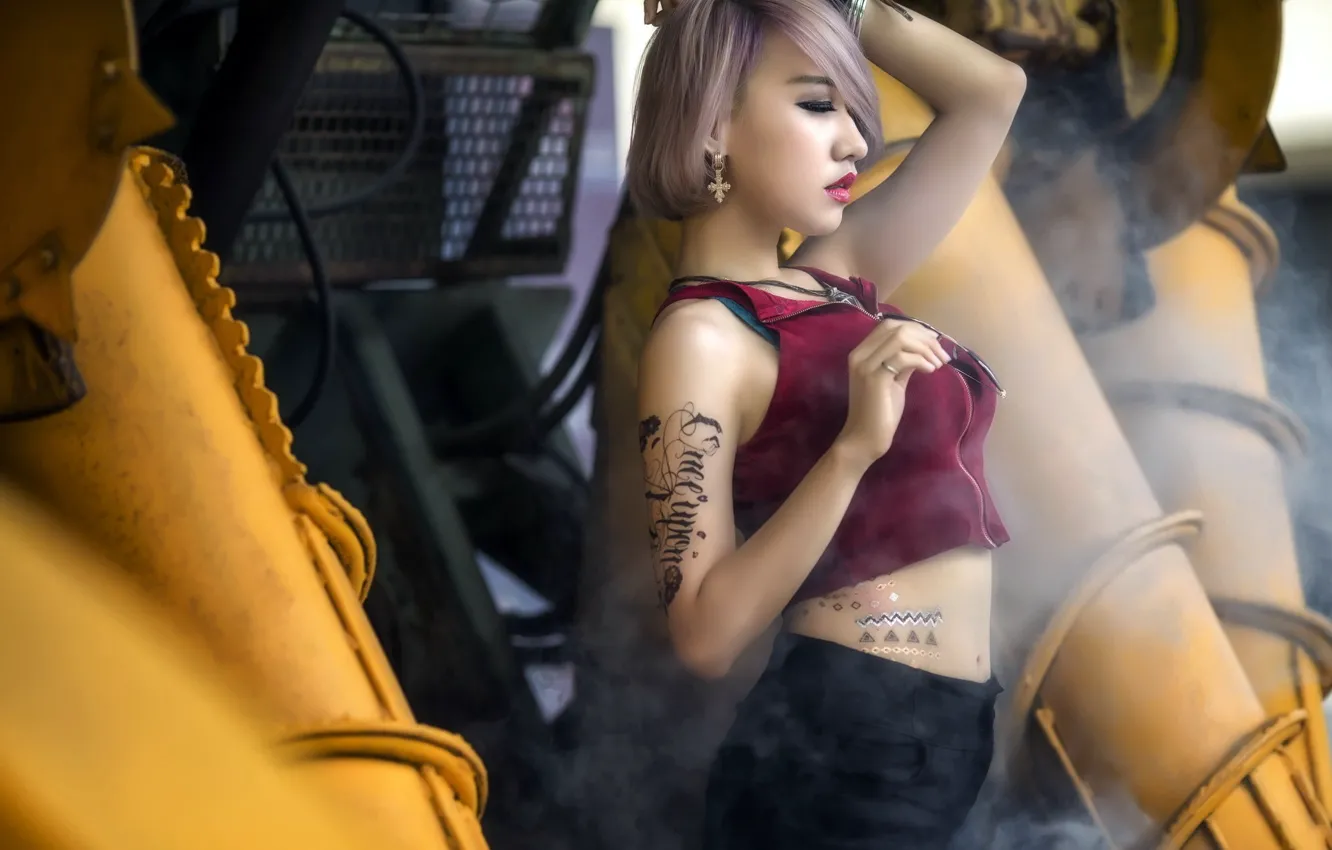 Photo wallpaper girl, tattoo, Asian