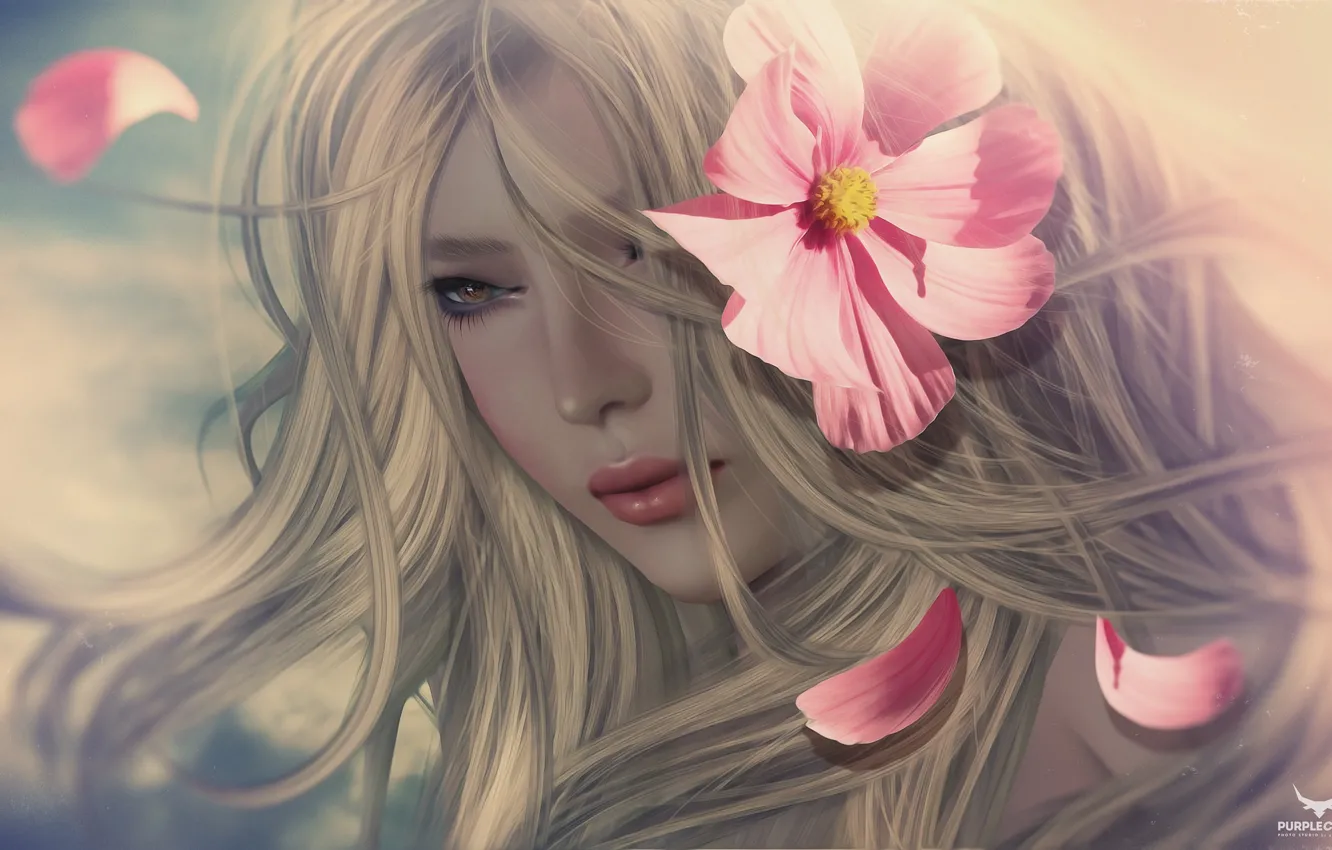 Photo wallpaper flower, girl, portrait, blonde