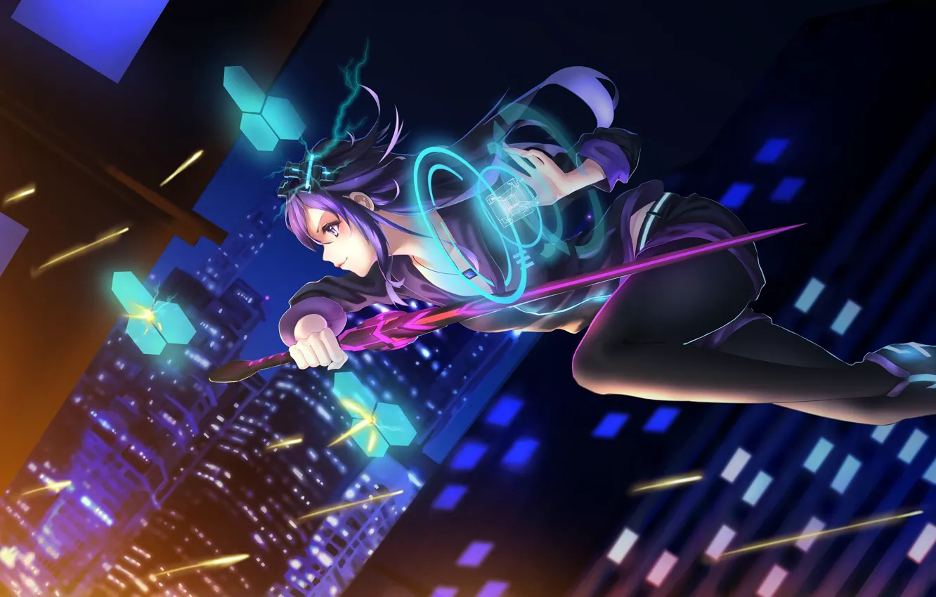 Photo wallpaper girl, night, magic