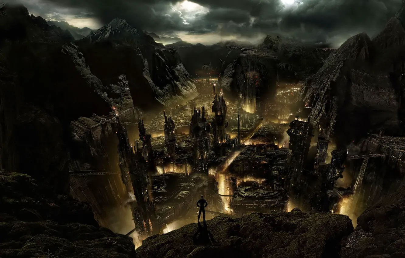 Photo wallpaper night, the city, rocks, people