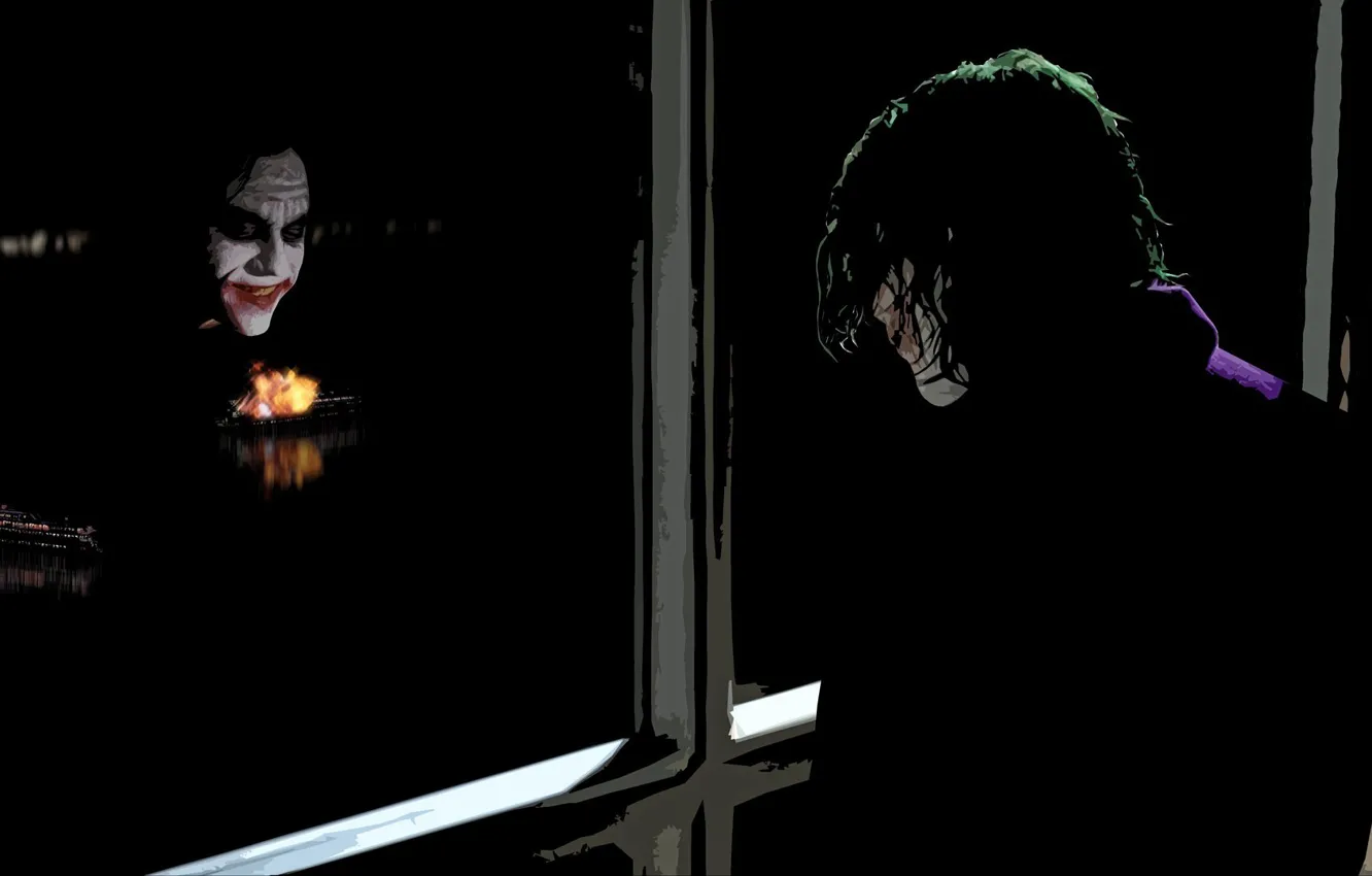 Photo wallpaper reflection, Joker, The Dark Knight, Heath Ledger, Heath Ledger, The Dark Knight, The Joker, ferries