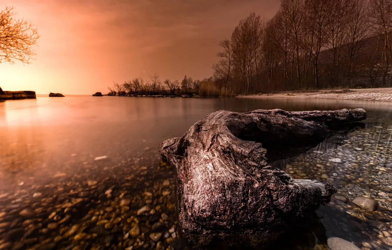 Photo wallpaper sunset, nature, lake