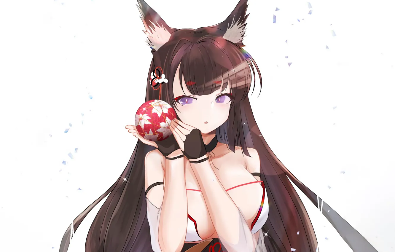 Photo wallpaper girl, sexy, cleavage, blouse, long hair, brown hair, boobs, anime