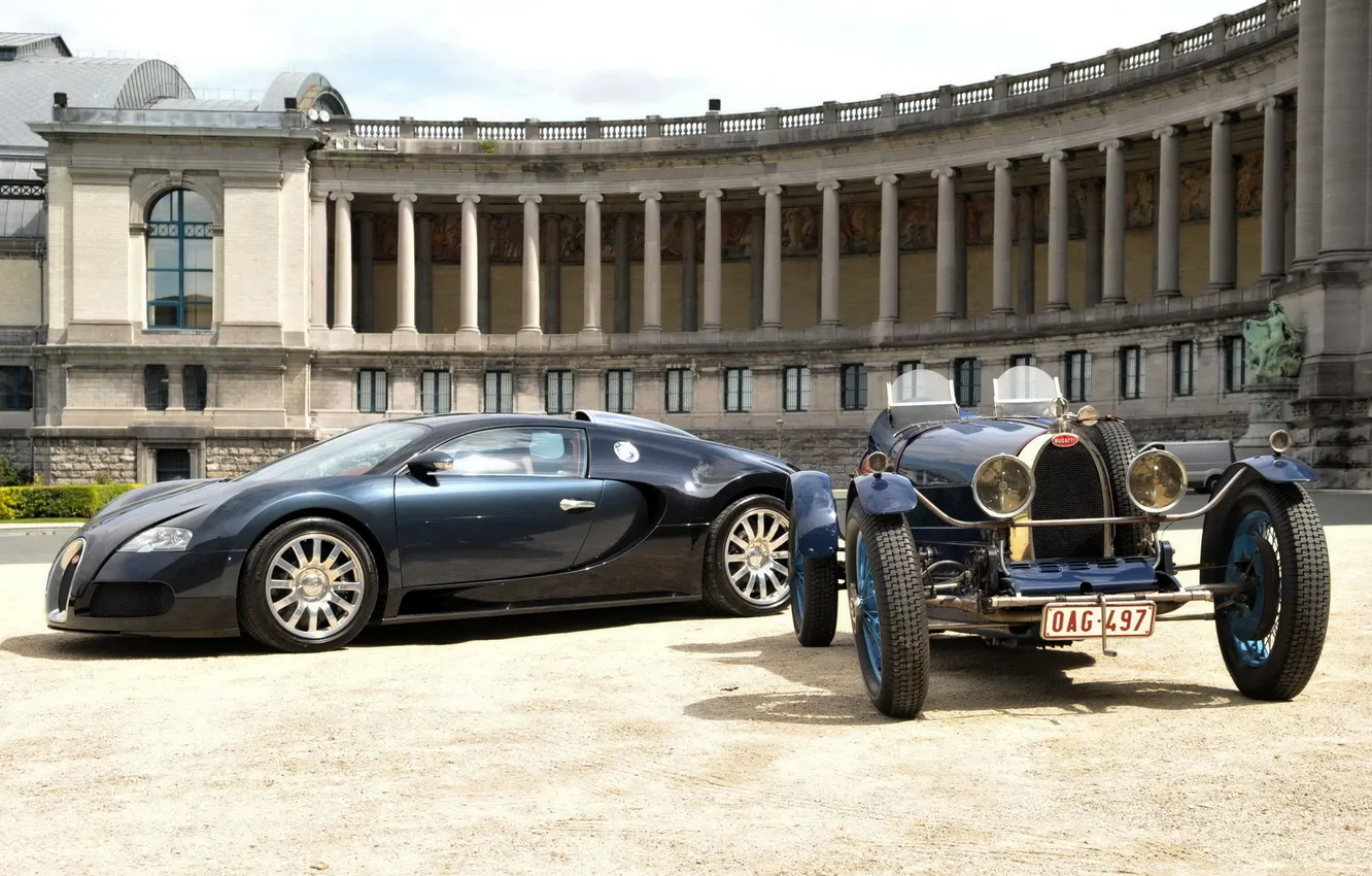 Photo wallpaper the building, Bugatti, columns, Veyron, Bugatti, and, Veyron, 1926