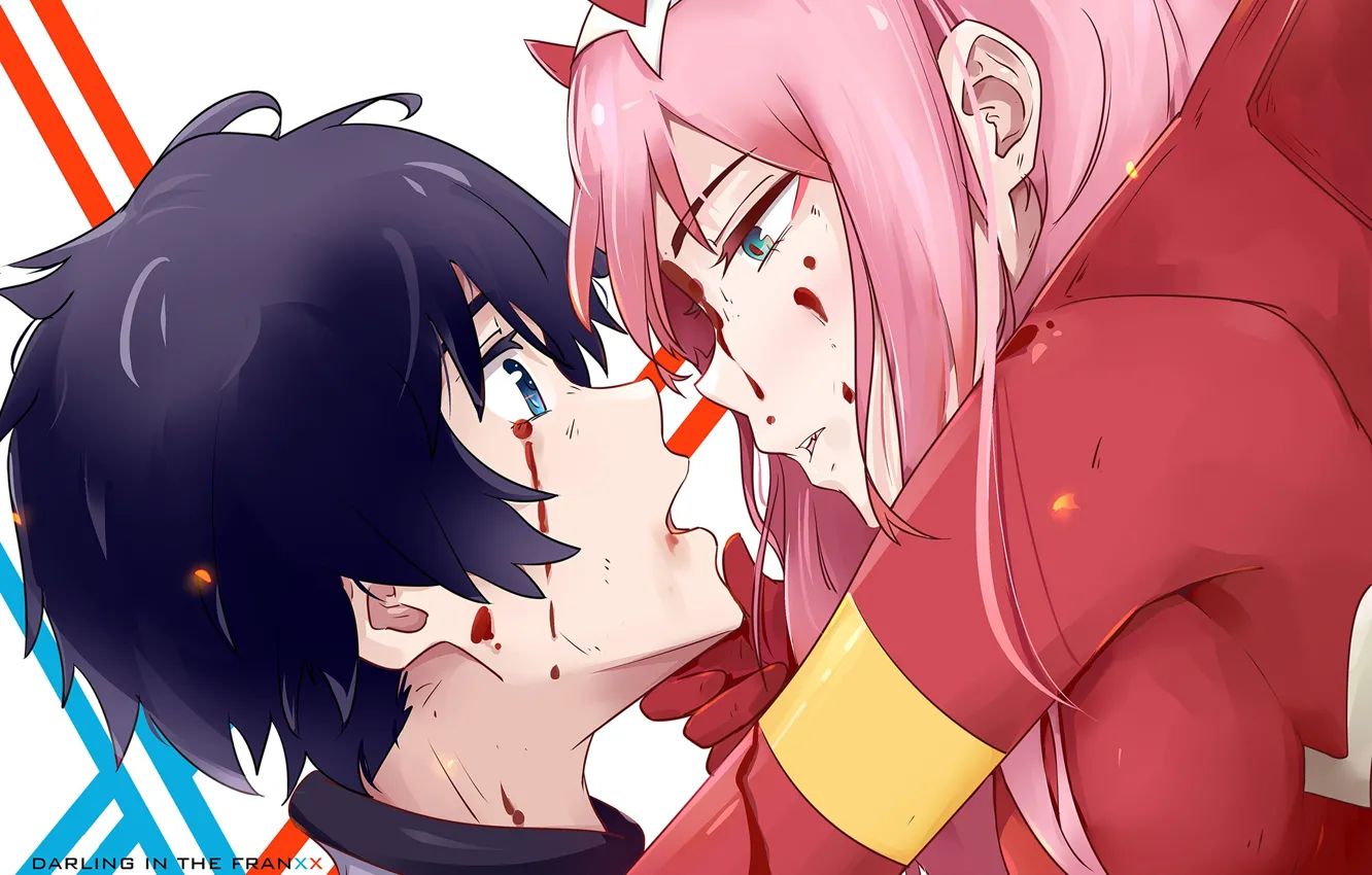 Photo wallpaper girl, blood, anime, guy, Darling in the frankxx