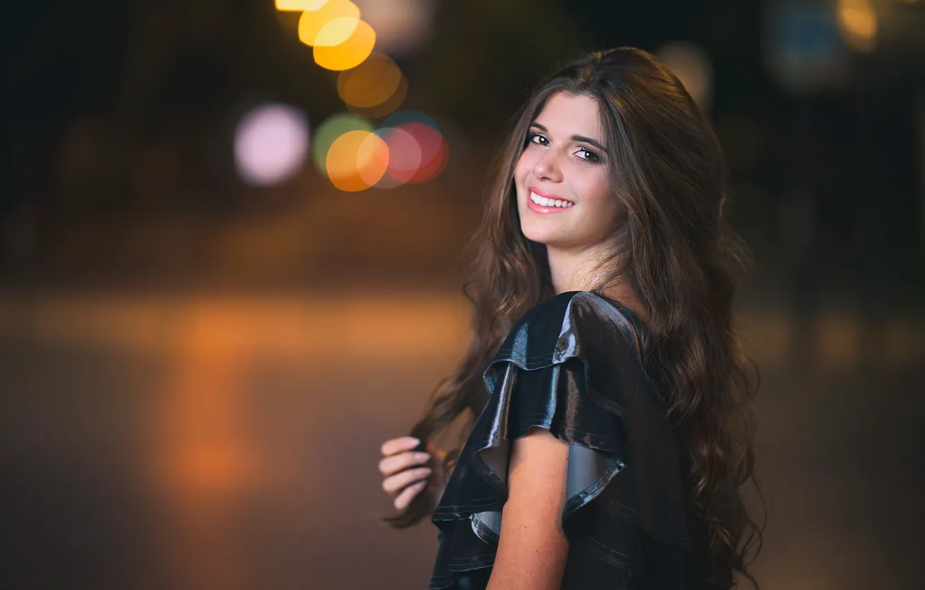 Photo wallpaper look, girl, smile, blocks