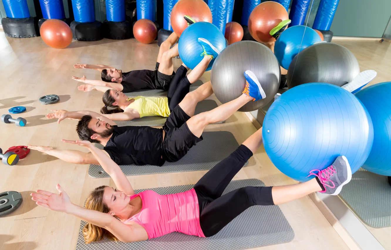 Photo wallpaper group, fitness, ball training