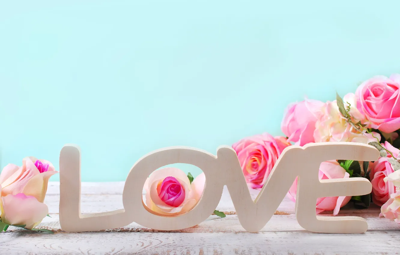 Photo wallpaper roses, hearts, love, heart, pink, flowers, romantic, petals