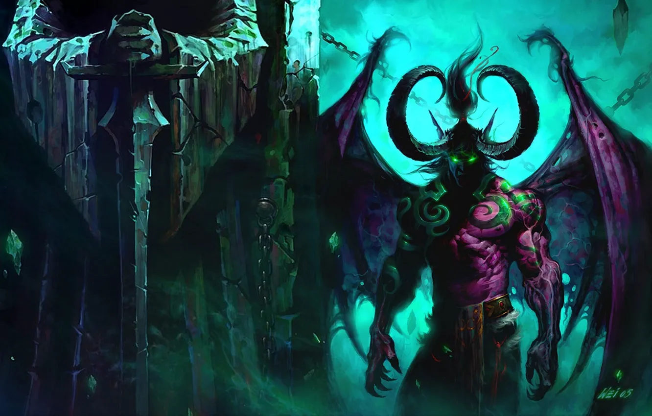 Photo wallpaper World of Warcraft, Illidan, WOW, Stormrage, Demon, Statue, Illidan Stormrage