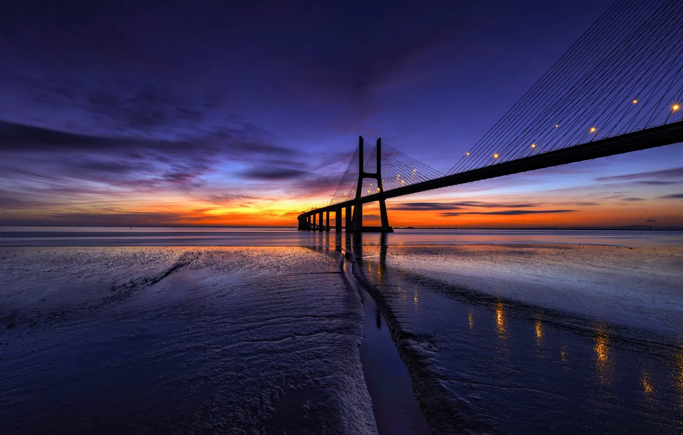 Photo wallpaper the sky, night, bridge, lights, dal, pond