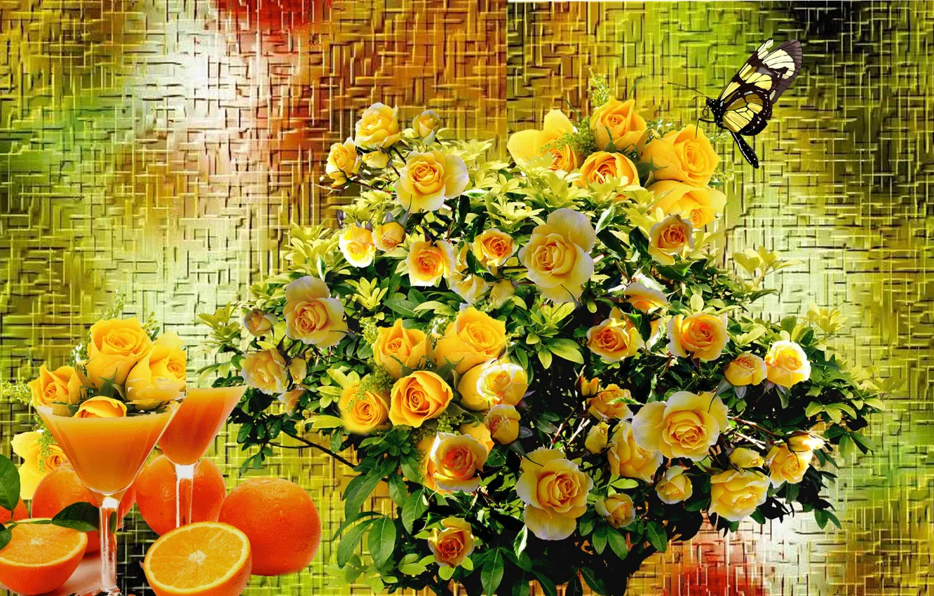 Photo wallpaper roses, bouquet, Still life