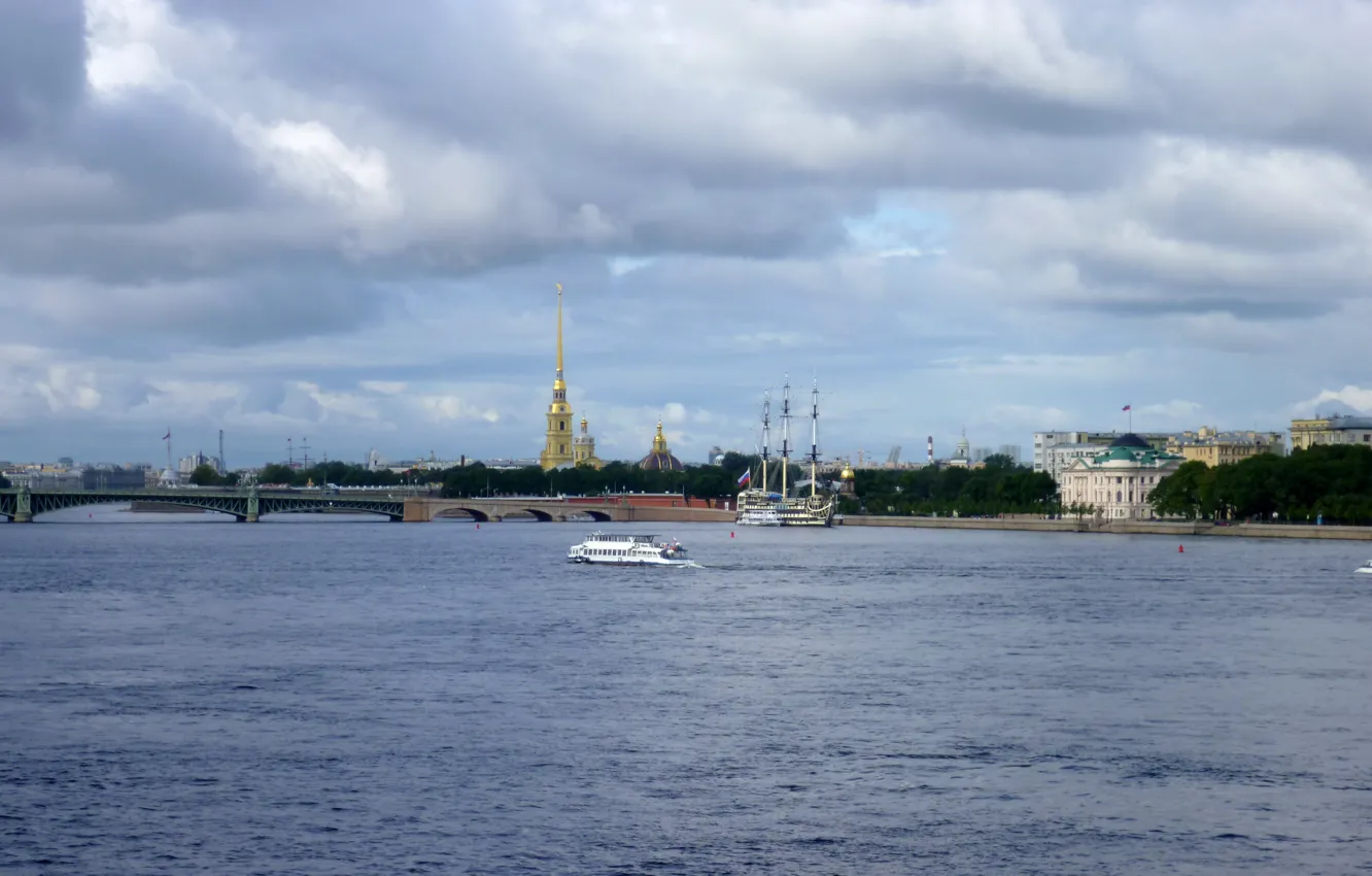 Photo wallpaper summer, the city, Peter, Saint Petersburg, Russia, promenade, Neva