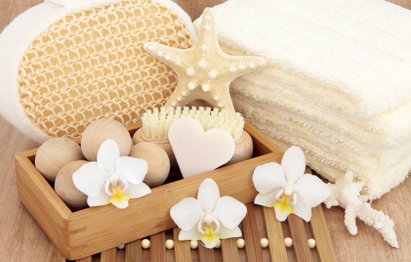 Photo wallpaper flowers, soap, shell, flowers, bath, orchid, still life, candle