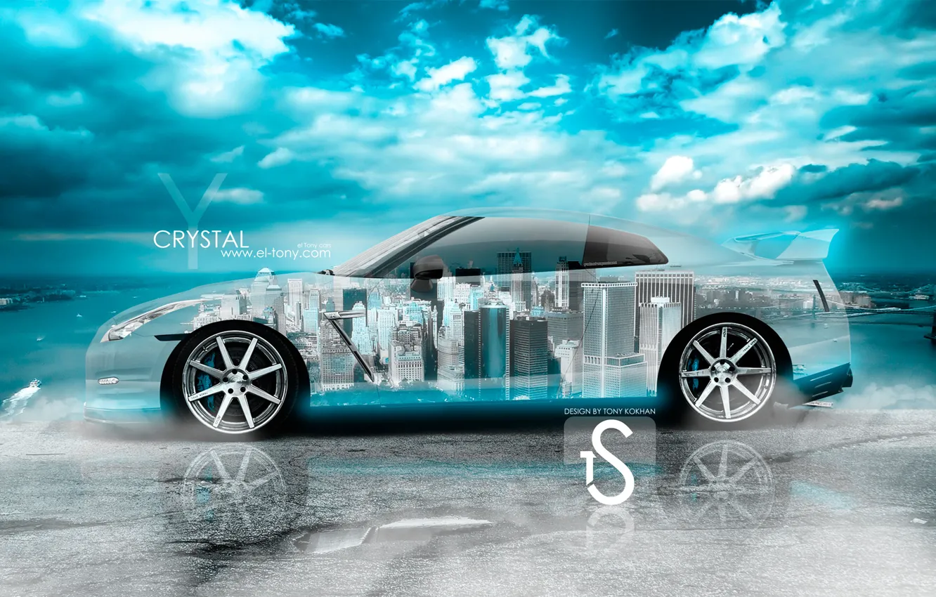 Photo wallpaper car, the sky, clouds, city, the city, transparent, style, Wallpaper