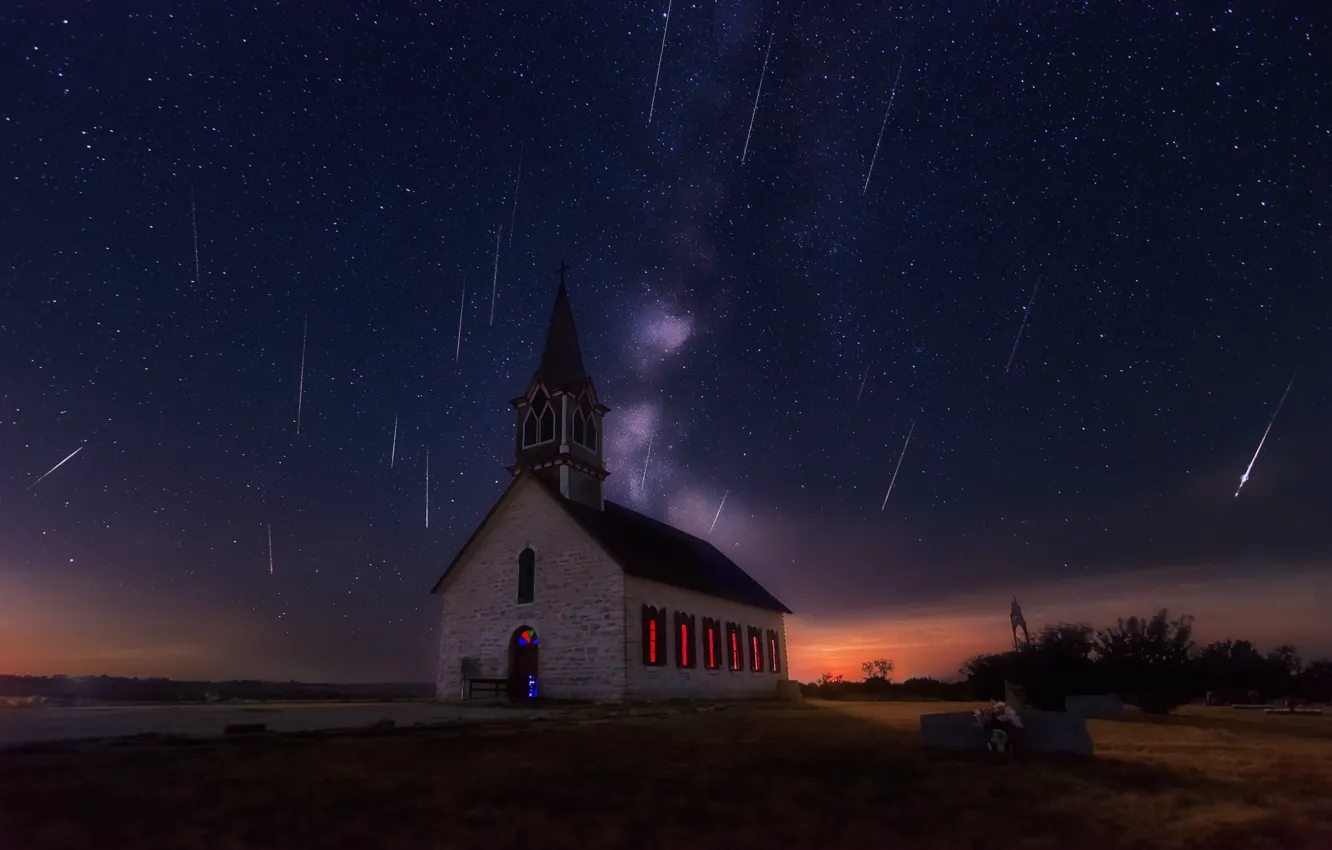 Photo wallpaper starry sky, night, stars, Church
