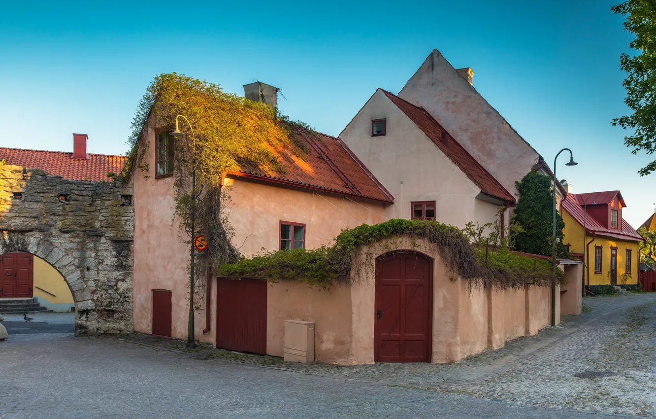 Photo wallpaper the sky, street, house