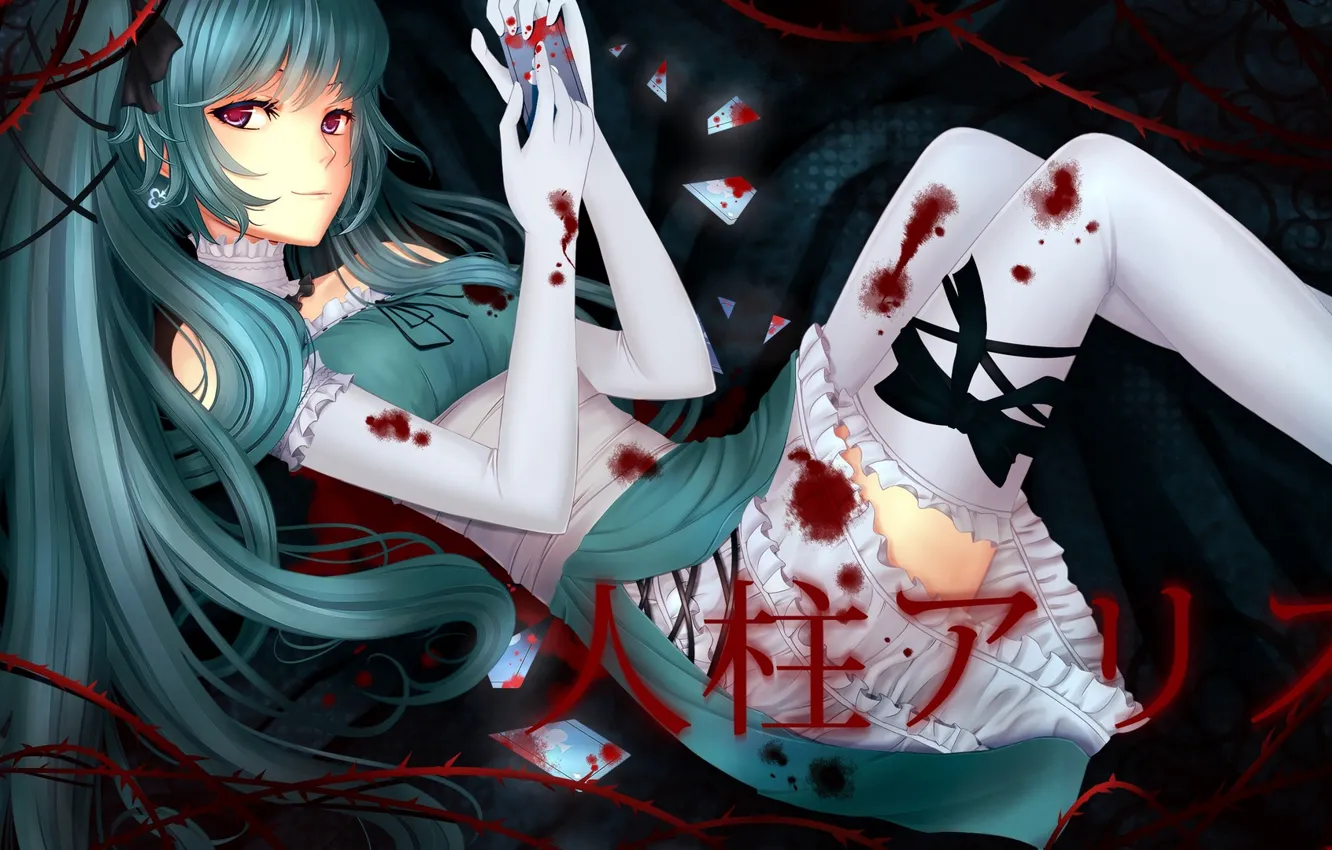 Photo wallpaper blood, hatsune miku, Vocaloid, in the dark