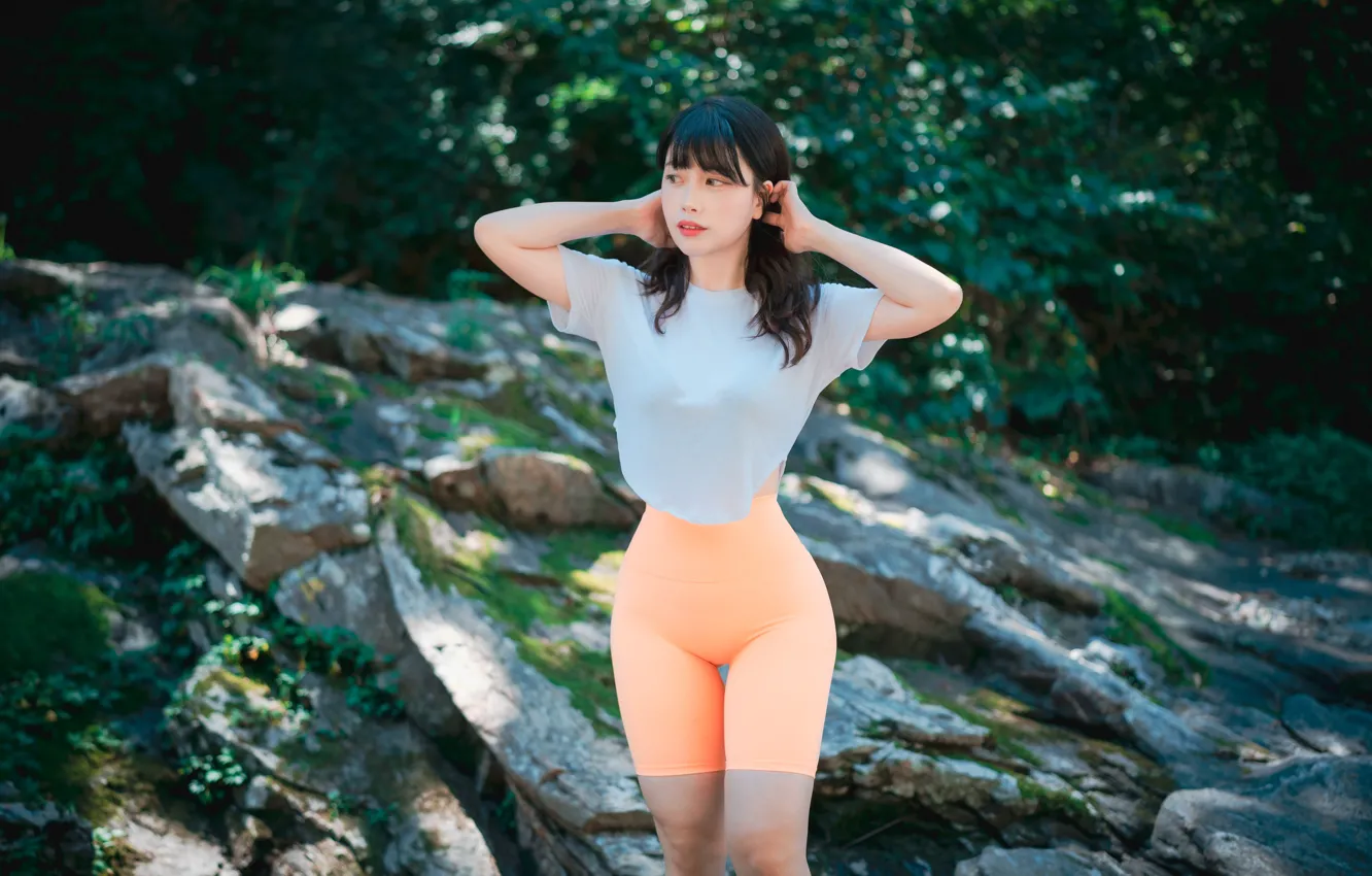 Photo wallpaper model, asian, leggings, t shirt, Zi Zi, DJAWA, Women Outdoors