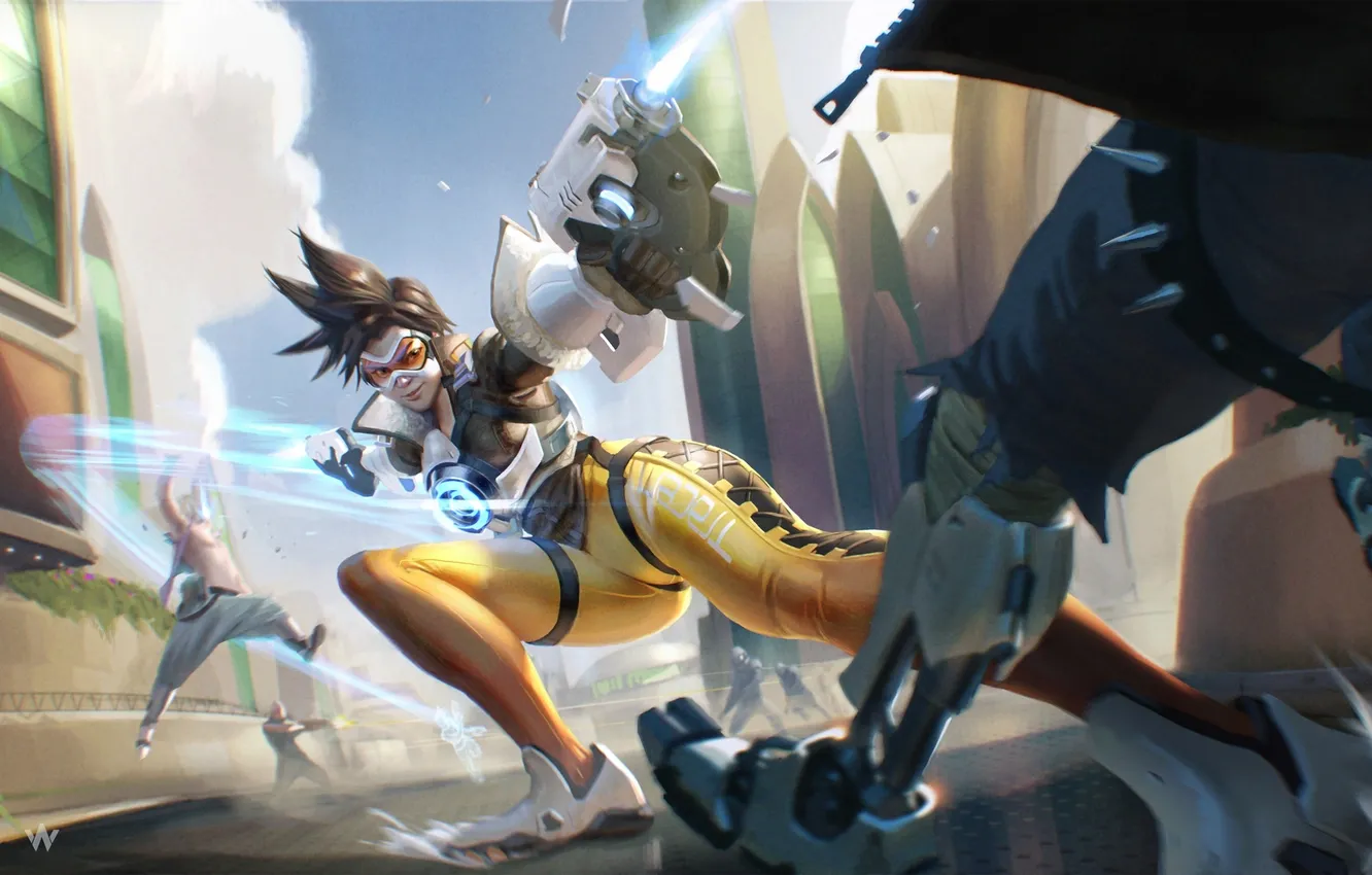 Photo wallpaper girl, hero, Blizzard, Blizzard Entertainment, Overwatch, Tracer, Lena Oxton