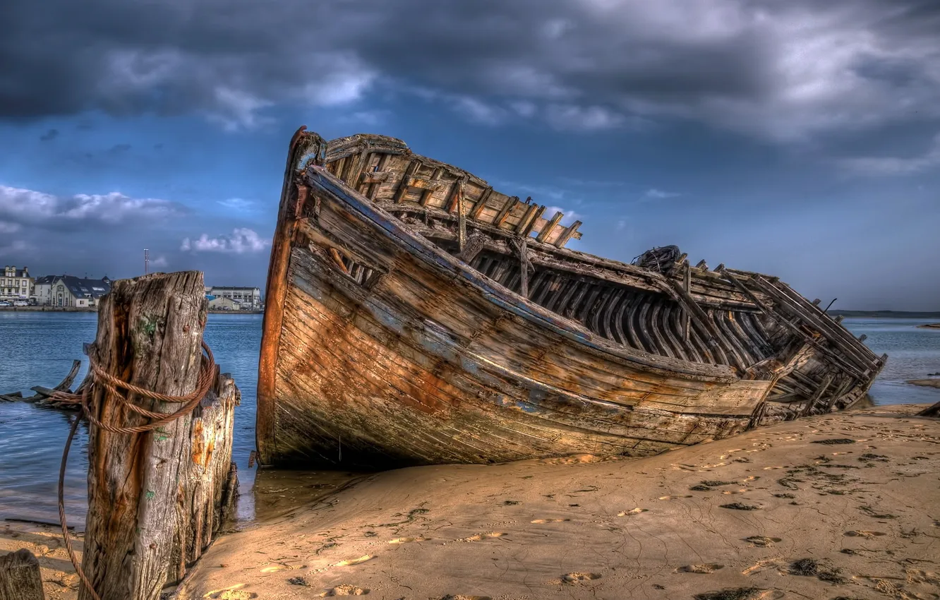 Photo wallpaper landscape, ship, France, Brittany, The Magouër