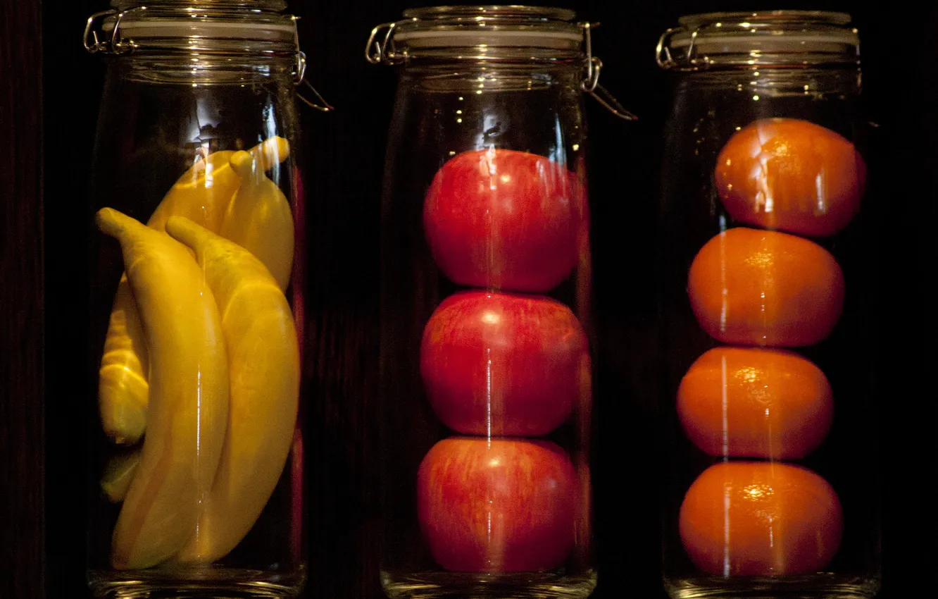 Photo wallpaper glass, Bank, fruit, vessel
