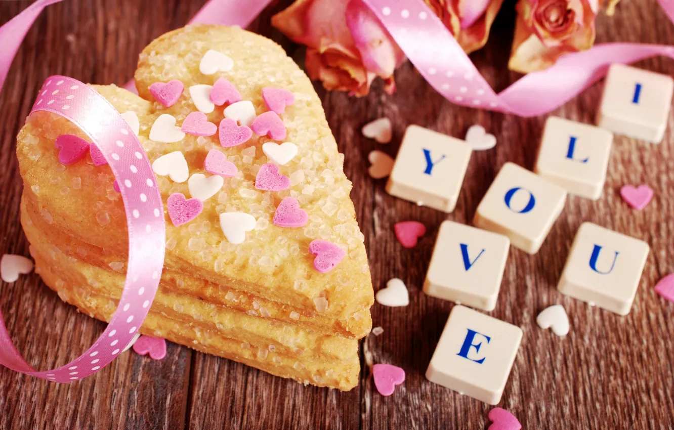 Photo wallpaper love, flowers, roses, cookies