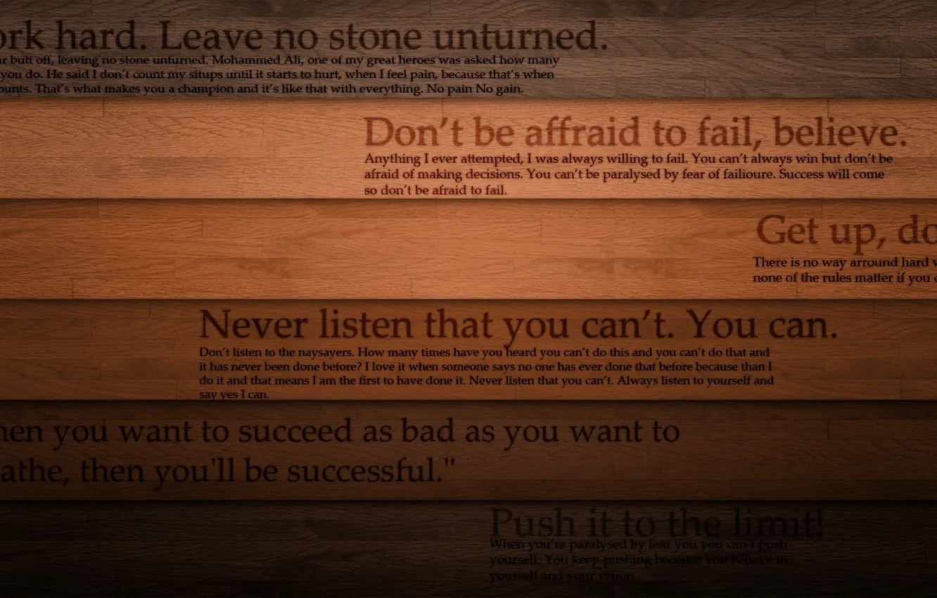 Photo wallpaper wooden, letters, motivational message