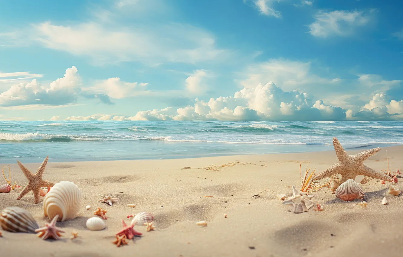 Photo wallpaper sand, sea, wave, beach, summer, the sky, stars, clouds